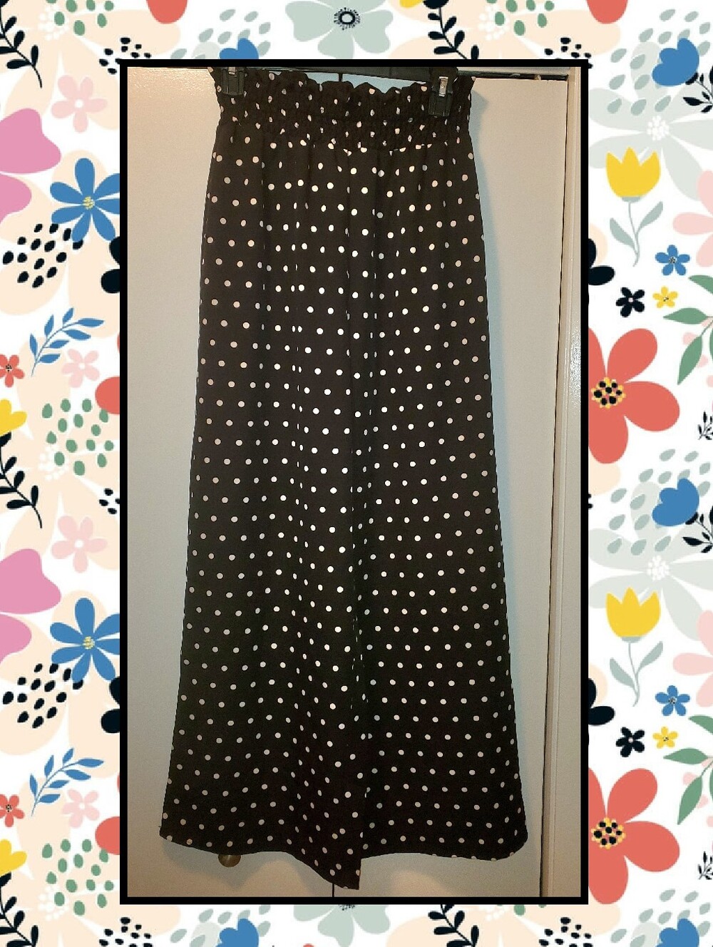 NEW wide leg Black w/White Polka Dots pants M